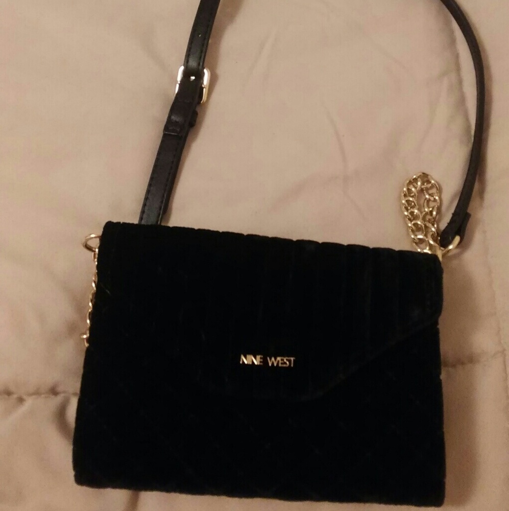 Nine West black velvet evening purse